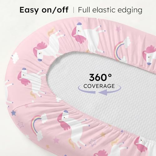 Image of Baby Bassinet Sheets, 3 Pack Fitted Bassinet Mattress Sheets, Compatible with Halo Bassinest Swivel Sleeper & Oval Hourglass Rectangle Mattress, Ultra Soft Pink Purple Rainbow