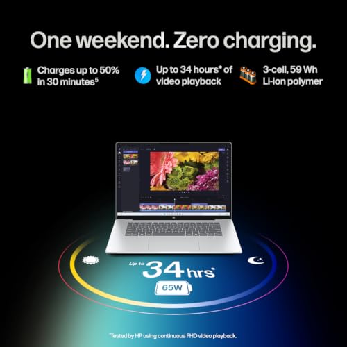 Image of HP Omnibook 5 OLED (Previously Pavilion), Snapdragon X Processor 45 Tops (16GB LPDDR5x, 1TB SSD) 2K,16'' /40.6cm, Win11, Office24, Silver, 1.59kg, fb0001QU, Multi-Day Battery AI Laptop