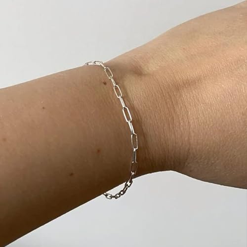 Pulsera de plata unisex con cadena tipo paperclip 3mm miniatura 5