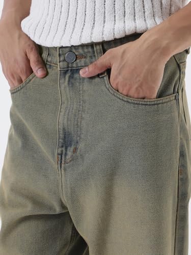 Image of Urbano Fashion Men's Loose Baggy Fit Heavy Washed Jeans Non-Stretchable