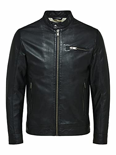 Selected Homme SLHICONIC Classic Leather Jkt W Noos Giacca in Pelle, Nero, XL Uomo