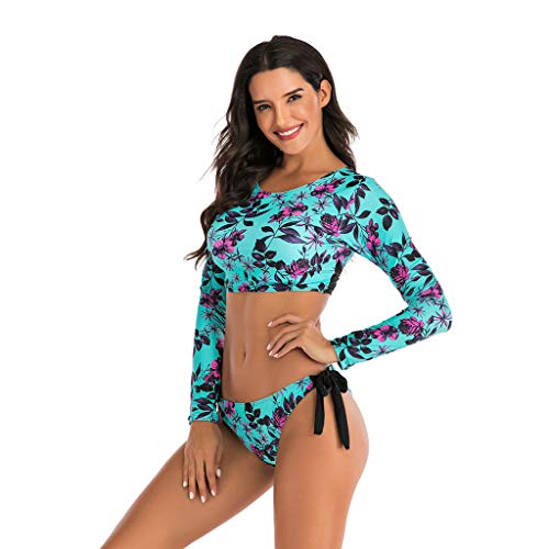 Fanteecy Women Rash Guard Long Sleeve Swimsuit Two Piece with Boyshort Zipper UPF 50 Zipper Surfing One Piece Swimsuit Sky Blue