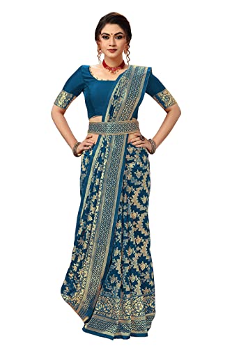 Image of TRENDMALLS Women's Banarasi Silk Saree with Unstitched Blouse Piece