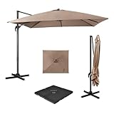 COSTWAY Parasol de Jardin Extérieur avec Pied, Base 4 Plaques, Parasol Déporté Carré 3x3M à Manivelle, Inclinable et Rotation à 360°, Anti-UV, 8 Baleines, pour Terrasse, Patio, Balcon, Marron