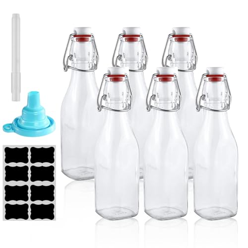 Eidoct Clip Top Preserve Bottles Clear Glass Bottles with Airtight Stoppers Beer Brewing, Wine, Condiments, Beverages, Oil, Vinegar, Kombucha & Water