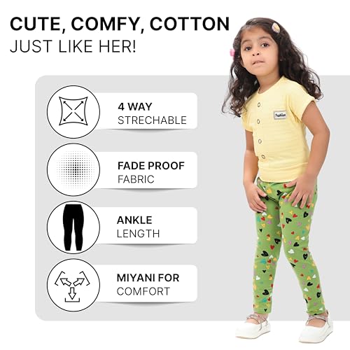 comfycute Pure Cotton Girls Leggings Kids Stretchable Ankle Length Soft Non-Transparent Printed Bottom Wear for Daily Use | Breathable Skin-Friendly Regular Fit All Day Comfort - Image 2 thumbnail