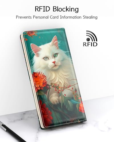 Image of Nipichsha Womens Wallet, RFID Slim Wallets for Women, Thin Ladies Credit Card Holder Purse, Cute Leather Bifold Clutch Billfold with 11 Card Slots & ID Window, Elegant Cat