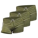 Godsen Men's Swim Trunks Elastic Waist Square Leg Solid Swim Briefs (Green-3P, XS)