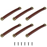 AUXBC Box Leather Handles, Wooden Box Handle, Brown Antique Furniture Handles, Vintage Cabinet Door Drawer Pulls, PU Suitcase Pulls Dresser Knobs with Tapping Screws, 5 Inch Hole to Hole, 6pcs