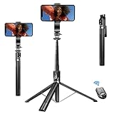 【Wiederaufladbare kabellose Fernbedienung】 Der Selfie Stick Stativ verfügt über eine integrierte wiederaufladbare kabellose Fernbedienung, Sie können den kabellosen Bluetooth-Auslöser über USB aufladen. Die Akkukapazität beträgt bis zu 55 mAh. Bei voller Ladung können 2000 Fotos aufgenommen werden. Mit dem Fernauslöser können Sie ganz einfach Fotos aus einer Entfernung von bis zu 10 Metern aufnehmen, kompatibel mit iPhone und Android-Smartphones, wie iPhone/Samsung Galaxy/LG/Huawei/Xiaomi usw.
