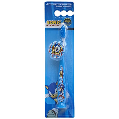 Spazzolino da denti Sonic il riccio blu, spazzolino manuale, per bambini, setole morbide, manico antiscivolo (Blu)