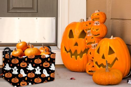 Image of Essme Rectangular Halloween Basket,Ghost Baskets Empty with Handles,Cute Baskets for Kids Halloweens Room Decor,Boys and Girls, Candy Basket,(Cute Ghost)