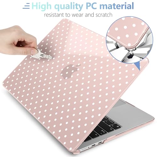 Image of MEEgoodo Case for M5 /M4 /M3 /M2 MacBook Air 13 inch 2026 2025 2024 2022, Fit Model A3449 /A3240 /A3113 /A2681, Case Compatible with MacBook Air 13.6-inch, Pink & White Polka Dots