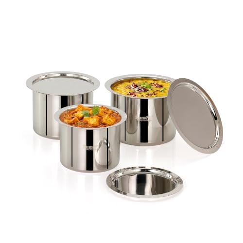 Image of Sumeet ISI Certified Stainless Steel Ganj /Milk Boiler /Tope /Cookware Set of 3 Pcs with Lid, Gas and Induction Friendly, 1250ml, 1550ml, 2000ml, Silver