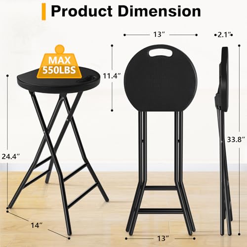 Image of Portable Folding Chair with Handle, Heavy Duty Round Fold Stool Chair | 550lbs Capacity for Adults, 24 Inch Foldable Stool for Dorm, Kitchen, Vanity, Church and Outdoor use