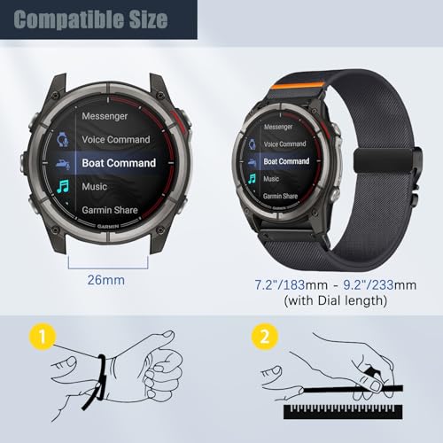 Correa de nylon para reloj Garmin QuickFit 26 mm gris miniatura 4