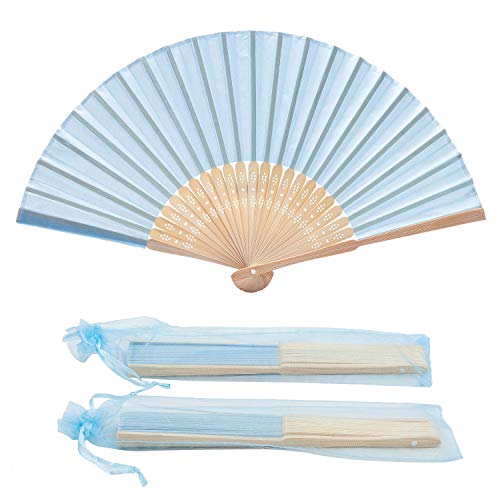 Sepwedd 50pcs Blue Imitated Silk Fabric Bamboo Folded Hand Fan Bridal Dancing Props Church Wedding Gift Party Favors with Gift Bags Sepwedd 50pcs Blue Imitated Silk Fabric Bamboo Folded Hand Fan Bridal Dancing Props Church Wedding Gift Party Favors with Gift Bags