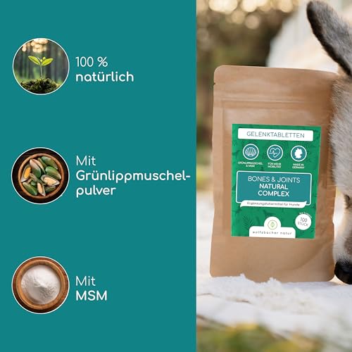 Wolfsbacher Gelenktabletten für Hunde mit Grünlippmuschel | 100 Stück - Made in Germany | hochkonzentriert, leicht zu füttern, hohe Akzeptanz | Teufelskralle, MSM und Glucosamin