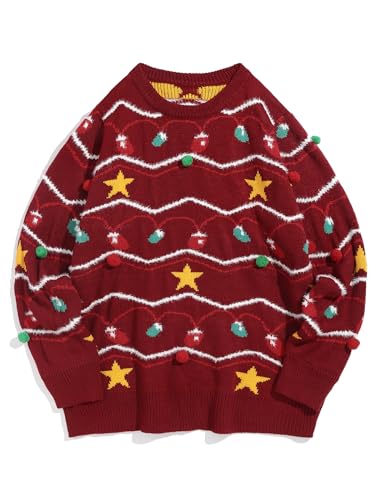 ZAFUL Women Men Ugly Christmas Pullover Sweaters Couple Crew Neck Long Sleeve Knit Xmas Holiday Jumper