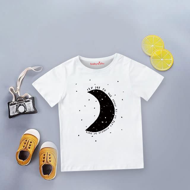 Image of baby wish Summer T-Shirt for Boy's and Girl's T-Shirt Toddler Boys Summer T-Shirts Short Sleeve Top Kids Clothes Baby Boy T-Shirts Fly to Moon