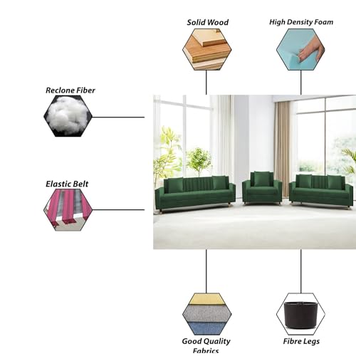 Image of Casaliving Garcia 3+2+1 Seater Sofa Set for Living Room (Green Colour) Premium Fabric Sofa