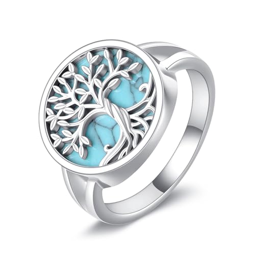 Bague arbre de vie en argent 925 et turquoise d'une élégance rare