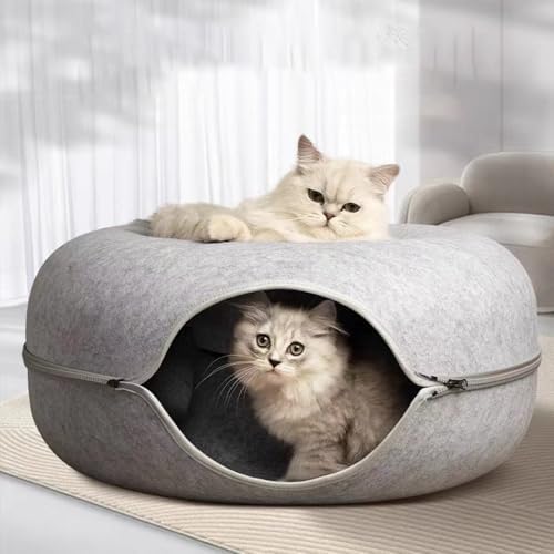 （09:00時点） 猫ドーナツ 猫用ベッド キャットドーナツ 猫トンネル キャットトンネル 50*20CM 猫 ベッド ドーム 取り外し可能 洗える 猫用ベッド 小型犬に適したベッド 屋内用 (ライトグレー)