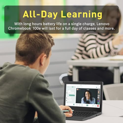 Image of Lenovo Chromebook 100e (2nd Gen) 11.6 inch HD Laptop, MediaTek MT8173C, 4GB LPDDR3, 32GB eMMC, Integrated PowerVR GX6250, 720P HD Webcam, WiFi 5, Chrome OS, Black (Renewed)
