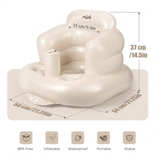 Image of Mink Inflatable Baby Seat - Sit Me Up Floor Seat for Babies 3-36 Months, Portable Blow Up Baby Chair with Back Support & Built-in Air Pump, Bumbo Seat Alternative for Sitting, Feeding, Travel