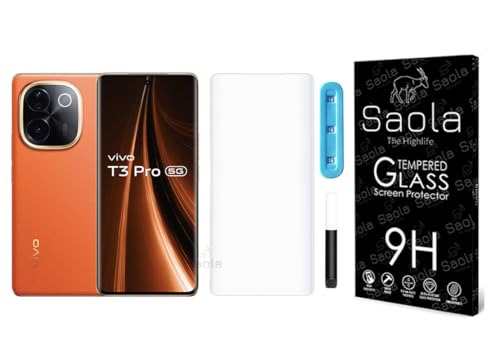 Image of Saola 1-Pack UV Curved Tempered Glass for Vivo T3 Pro | 9H Hardness | Edge-to-Edge Full Screen Coverage | UV Light Installation | Scratch Resistant | Case Friendly Screen Protector. (6.77 Inches)