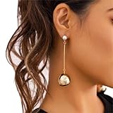 Wiwpar Gold Vintage Pearl Statement Ball Post Dangle Earrings Long Big Disco Ball Drop Dangle Earrings for Women Girls Prom Pageant Earrings Jewelry (Gold)