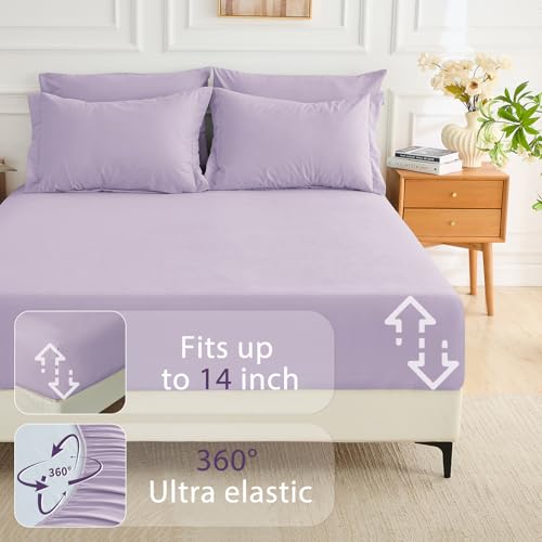 MUXHOMO 7 Pieces California King Comforter Set, Soft Bed in a Bag Cal King Size, All Season Bedding Set with Comforter, Flat Sheet, Fitted Sheet, Pillowcases & Shams, Lavender