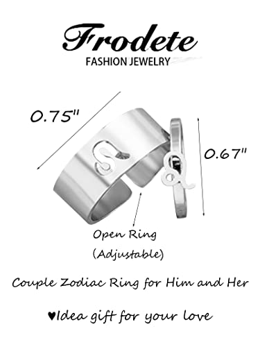 Image of Frodete Couple Zodiac Ring for Him and Her Sets 16 Constellations Adjustable Open Matching Rings for Valentines Day Gifts (Taurus)
