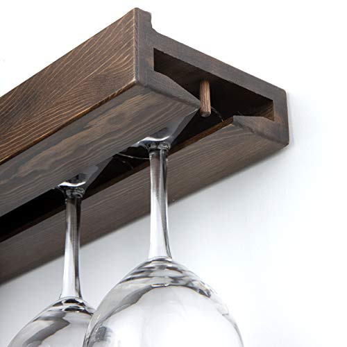 Rustic State Smith Wall Mounted Wood Wine Bottle and Wine Glass Holder Stemware Rack Storage Walnut