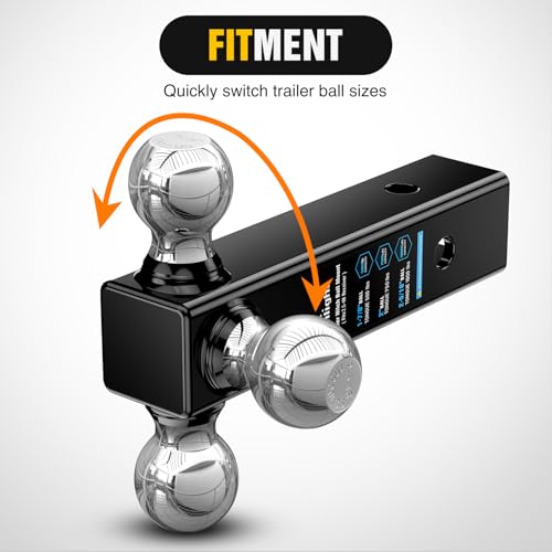 Image of Nilight Multi-Ball Trailer Hitch Ball Mount, 1-7 /8, 2, 2-5 /16-Inch Balls, Triple Ball Mount fits 2-1 /2-Inch Hitch Receiver, Chrome Plating