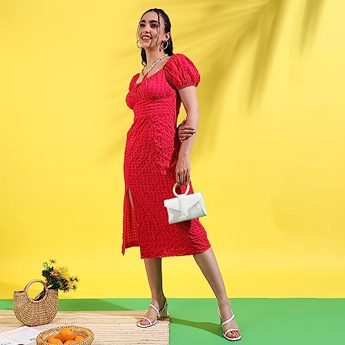 Image of PINACOLADA Women's Solid Dress for Casual Wear | Regular Sleeve | Quality Stretchable Fabric | Dress Crafted with Enhanced Stretch and Comfort Fit for Everyday Wear