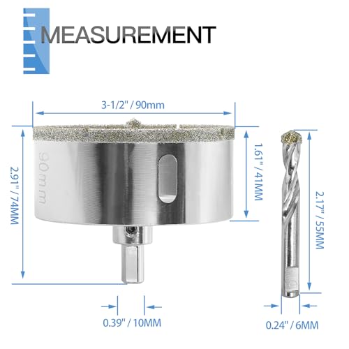 Image of 3-1 /2 inch / 90mm Diamond Glass Hole Saw with Center Drill Bit for Ceramic, Tile, Porcelain, Marble