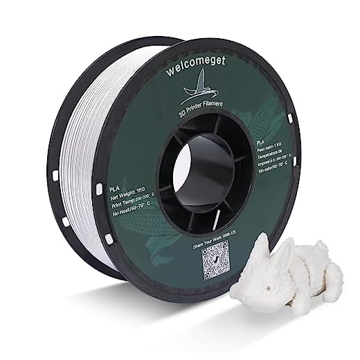 Welcomeget PLA 3D Printer Filament,One roll,Dimensional Accuracy +/- 0.03 mm, 1 kg Spool(2.2lbs), 1.75 mm，White