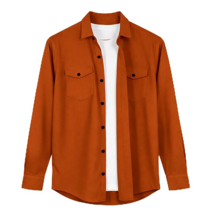 Image of DEELMO Men Solid Slim Fit Casual Overshirt Style Shirt | Full Sleeve Button-Down Layering Shirt Smart Casual Look