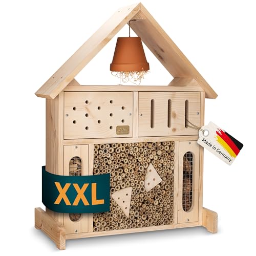 Gardigo Hôtel à Insectes en Bois XXXL, Fabriqué en Allemagne, 65 x 49.5 x 25 cm, Maison Multi-Insectes pour Coccinelles Papillons Abeilles Maçonnes...
