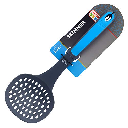 Dairy Blue Slotted Skimmer Spoon – Non Stick Silicone - Strainer For Soups, Stews, Gravy and Hot and Cold Foods – Comfortable Handle – Color Coded Home and Kitchen Accessories by The Kosher Cook