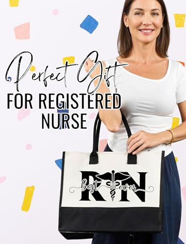 Image of InnoBeta Registered Nurse Gifts Canvas Tote Bag for Women with Top Zipper Closure and Shoulder Strap