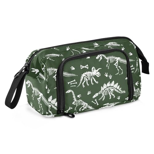 Image of Dinosaur Skeleton Big Capacity Pencil Pen Case Large Pencil Pouch | Portable Multi Compartment Zipper Pencil Bags Stationery Storage for Men Women College Office