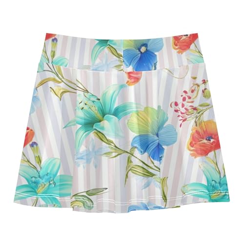 Custom Athletic Shorts Girls Skorts Tennis Skirts Kids School Floral Watercolor Flowers 4t2