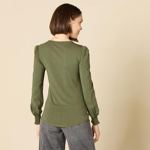 Image of Amazon Essentials Women's Long-Sleeve Crewneck Smocked Cuff T-Shirt