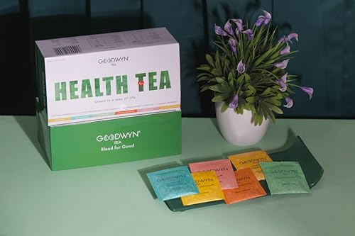Image of Goodwyn Health Tea Box - 60 Tea Bags (6 Flavours x 10) | Turmeric, Tulsi, Kahwa, Chamomile, Peppermint & Digestive | Low to No Caffeine | Assorted Herbal Green Tea | Plastic-Free Bags