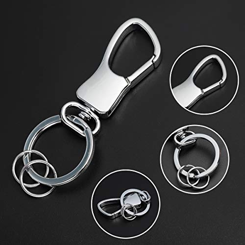 Feb.7 Carabiners Key Car Keychain Clips Keychain For Men And Women Key Chain With 2 Key Rings Stainless Steel Metal Quick Release Key Carabiner Keychain Holder For Belt - (Set Of 2, Black & Sliver) #TOP5