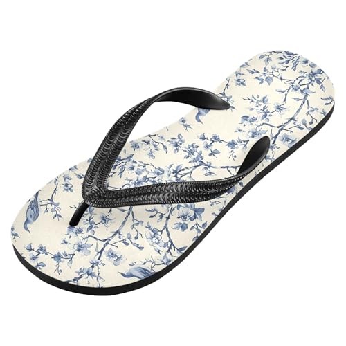 Burbuja Vintage Indigo Twig Bird Flip Flops for Women Men, Soft Thong Sandals Rubber Slippers for Pool Beach Essentials2