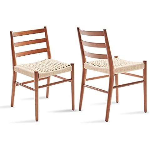 STARY Wood Rattan Dining Room Chairs Comfortable Woven Seat, Fully Assembled, Walnut - Set of 2 Cover