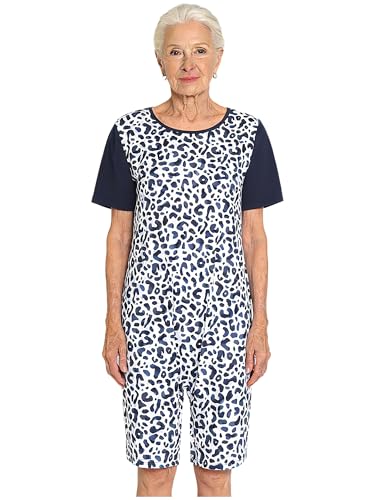 Sxiwei Combinaison Alzheimer Femme Manches Courtes Grenouillère Personnes Âgées Alzheimer Pyjama Body Combishort Bleu Marine M